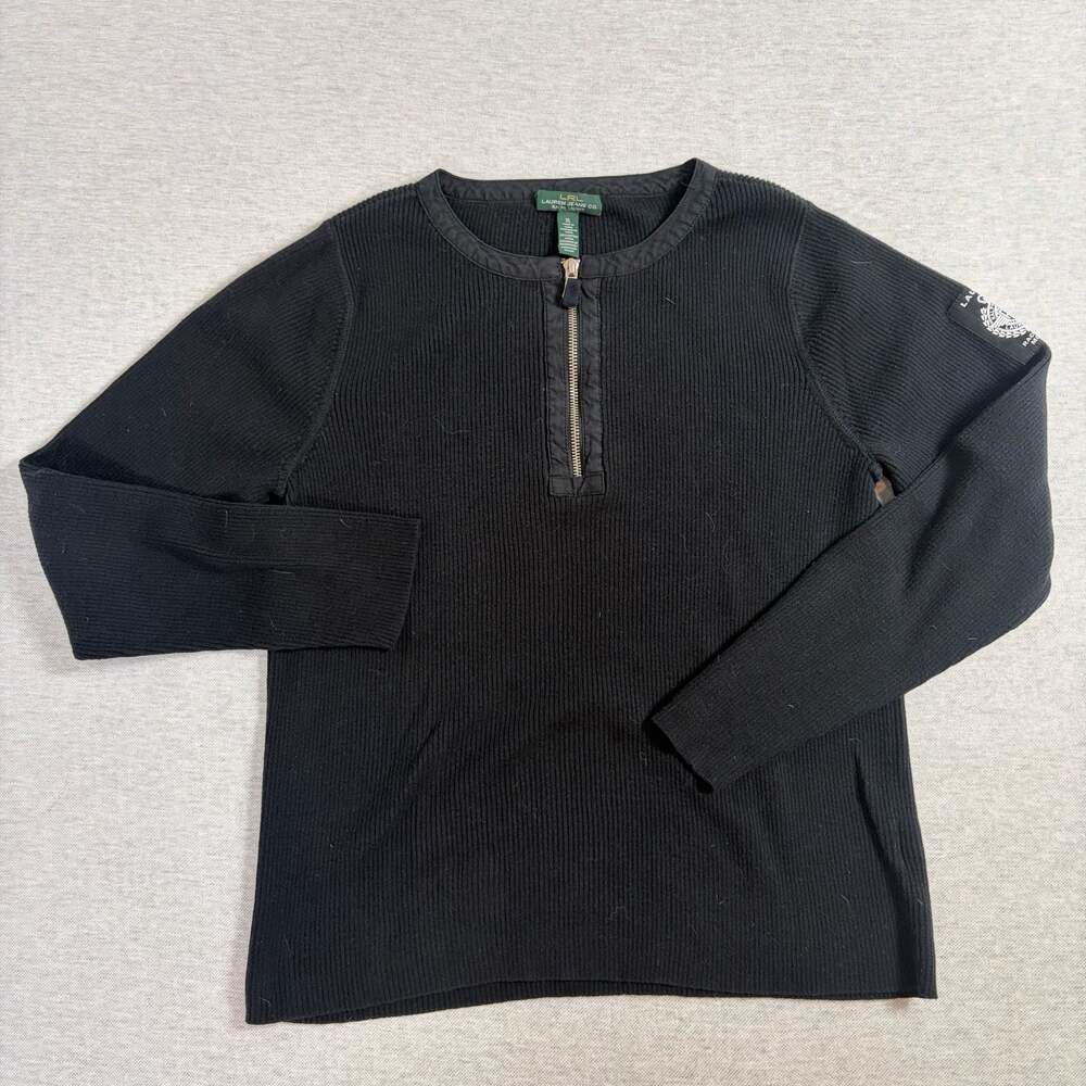 Lauren Jeans Co. Ralph Lauren Black Ribbed Quarter-Zip Racing Team Sweater